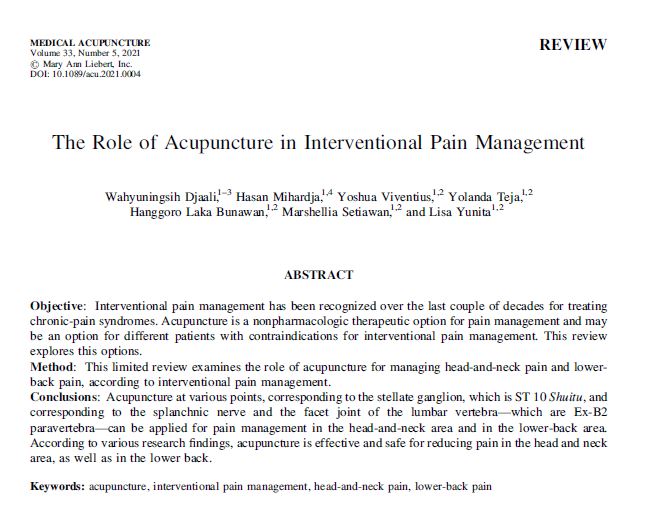 The Role of Acupuncture in Interventional Pain Management - 